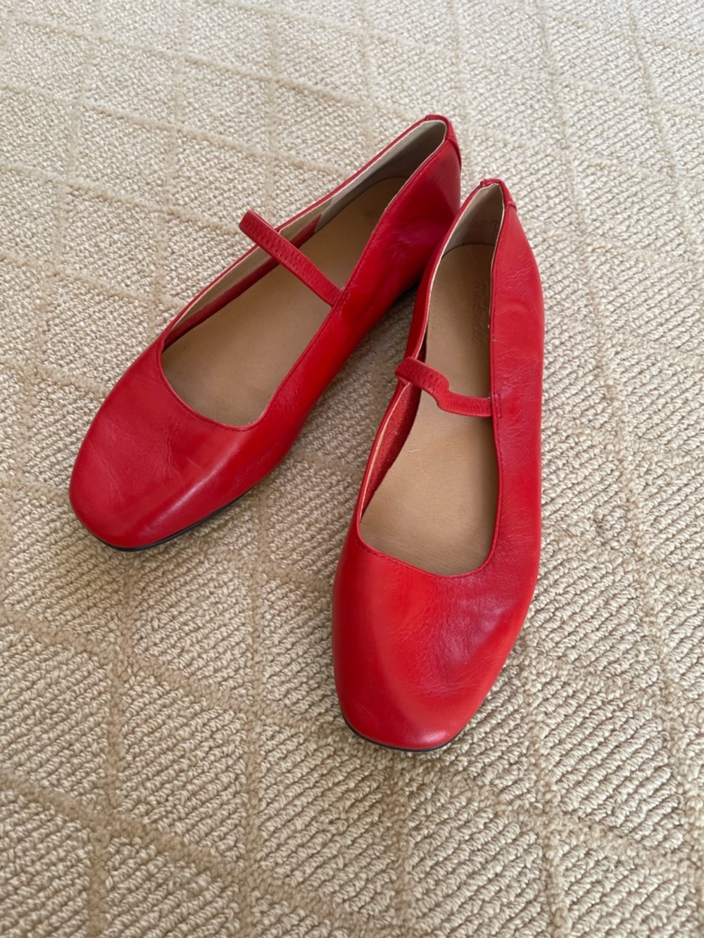 Madewell Greta Red Leather Mary Jane Flats